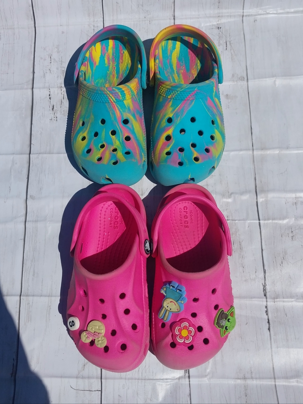 Crocs Classic Clogs Kids Size 10 Turquoise Tie-Dye Pink Girl Croc Sandals